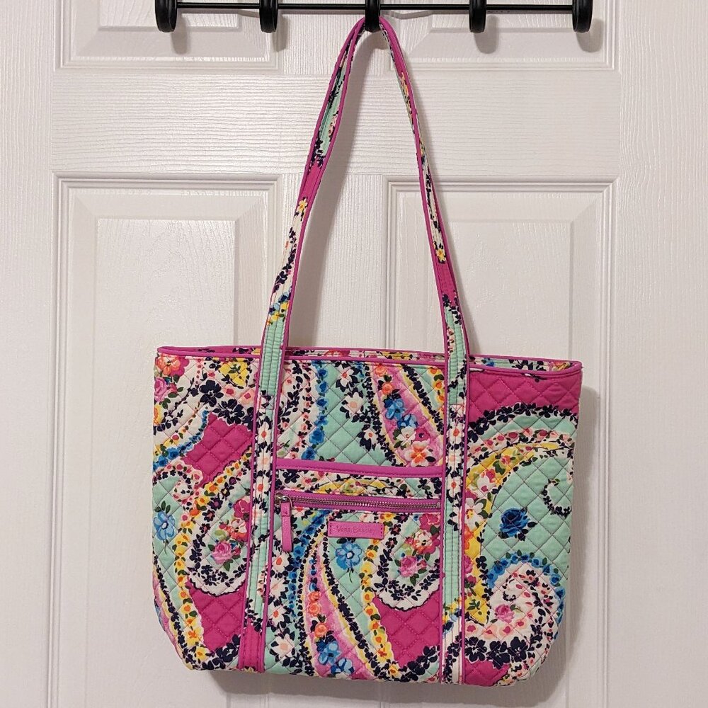 Vera Bradley Pink Green Zip Tote Bag for Everyday